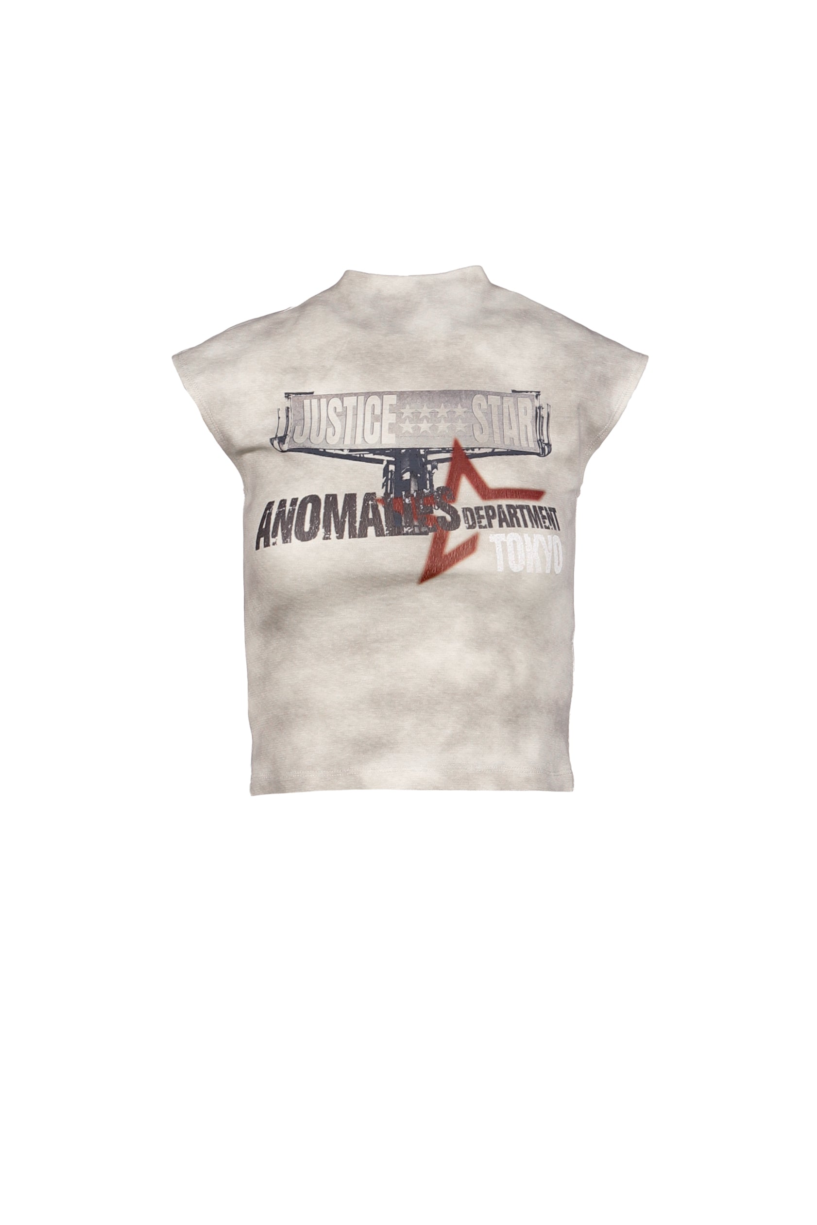 DISTRESSED PRINT HIGH NECK SHORT SLEEVE T-SHIRT (EXCLUSIVE) / KHA