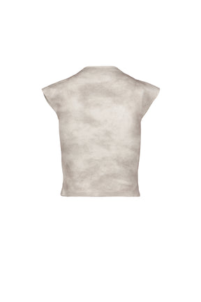 DISTRESSED PRINT HIGH NECK SHORT SLEEVE T-SHIRT (EXCLUSIVE) / KHA