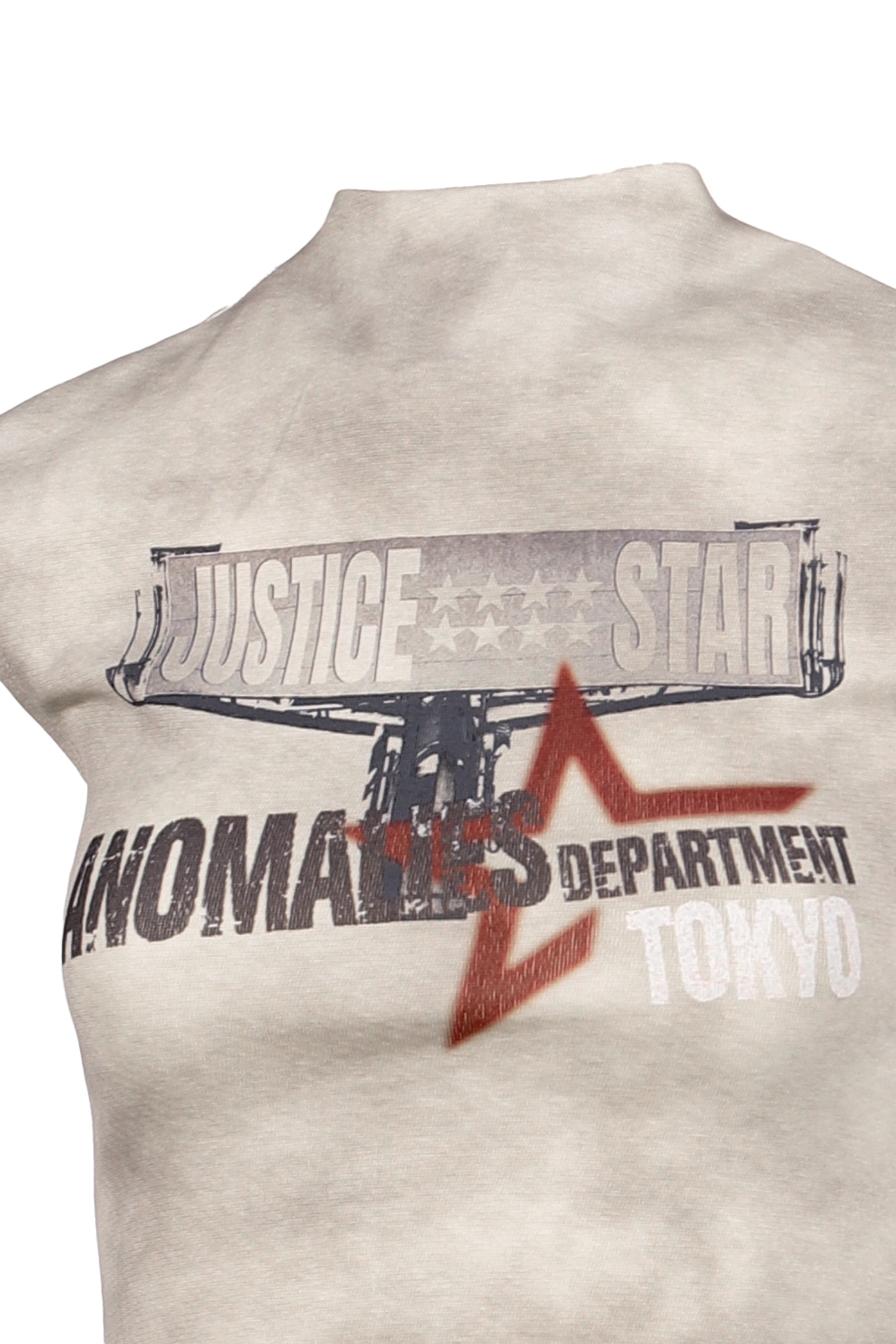 DISTRESSED PRINT HIGH NECK SHORT SLEEVE T-SHIRT (EXCLUSIVE) / KHA