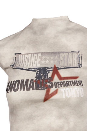 DISTRESSED PRINT HIGH NECK SHORT SLEEVE T-SHIRT (EXCLUSIVE) / KHA