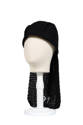 TC DESTROYED CROCHET TAIL HAT / BLK