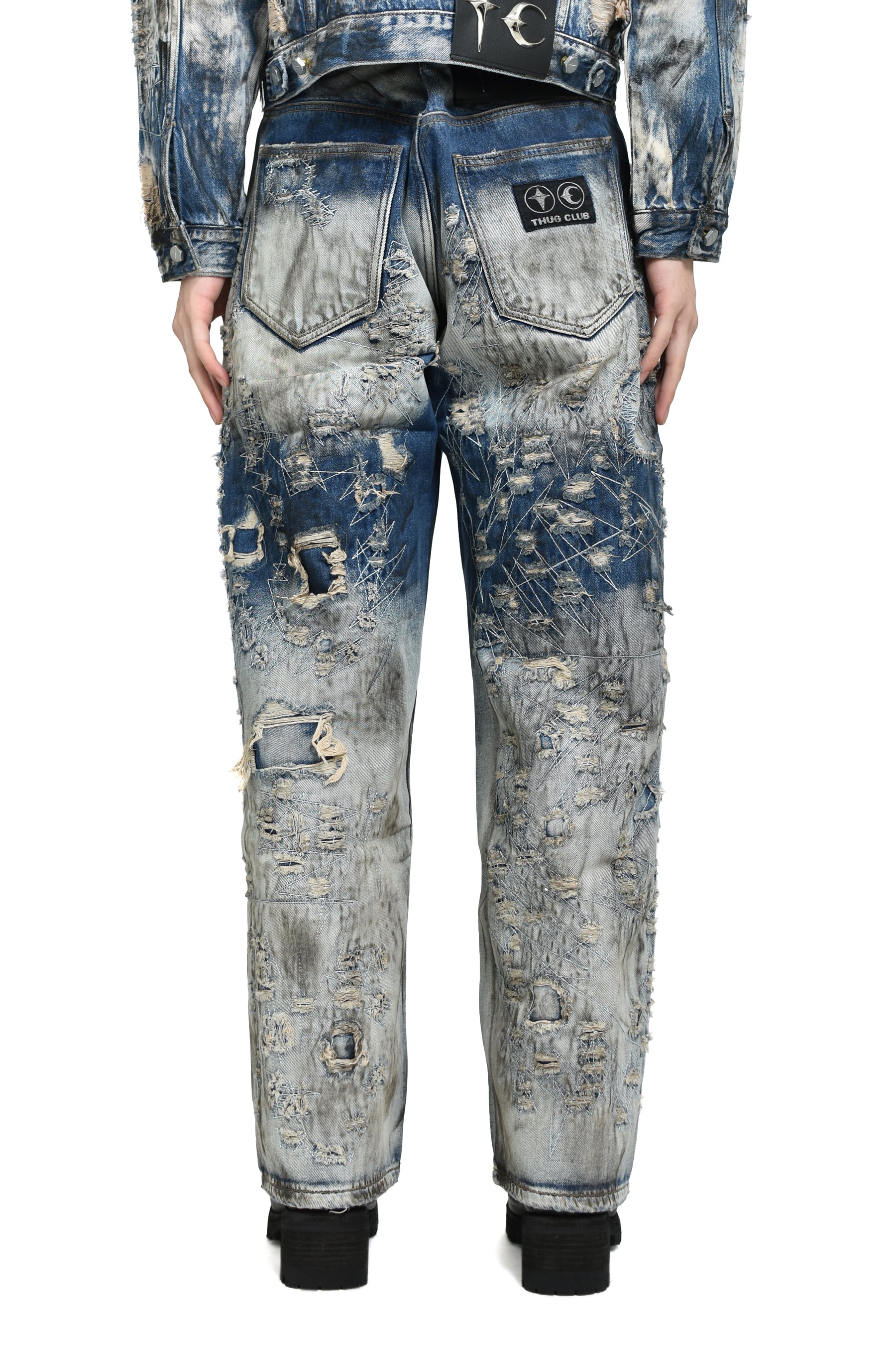 HARD-WASHED DAMAGED DENIM PANTS / BLU 