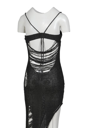 LADDERED KNIT BANDEAU DRESS / TEAL