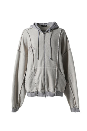 INSIDE OUT UNBALANCED ZIP HOODIE / MELANGE GRY