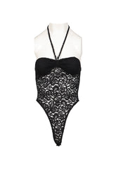 BLACK LACE HALTER NECK BODYSUIT / BLK