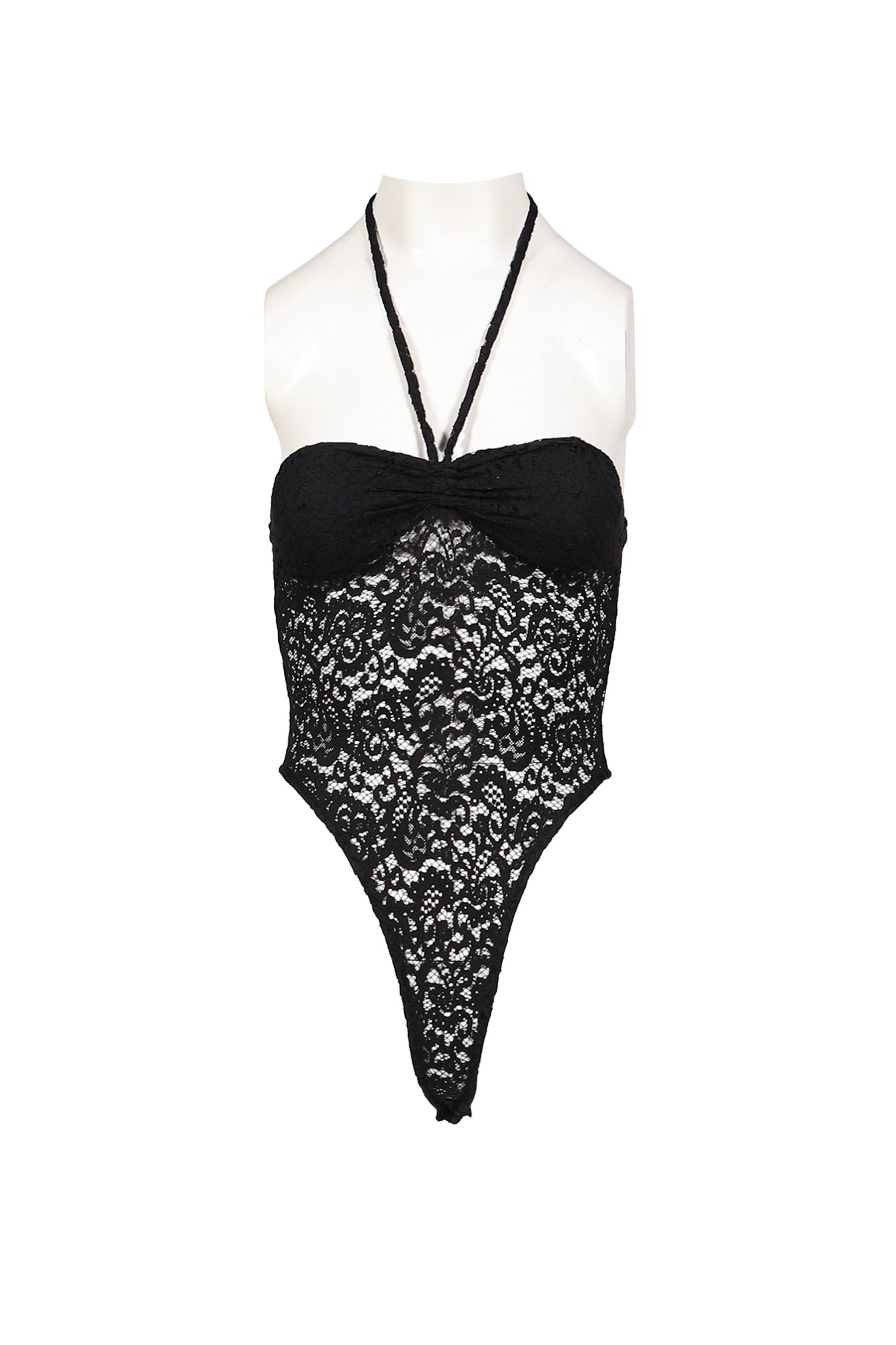 BLACK LACE HALTER NECK BODYSUIT / BLK