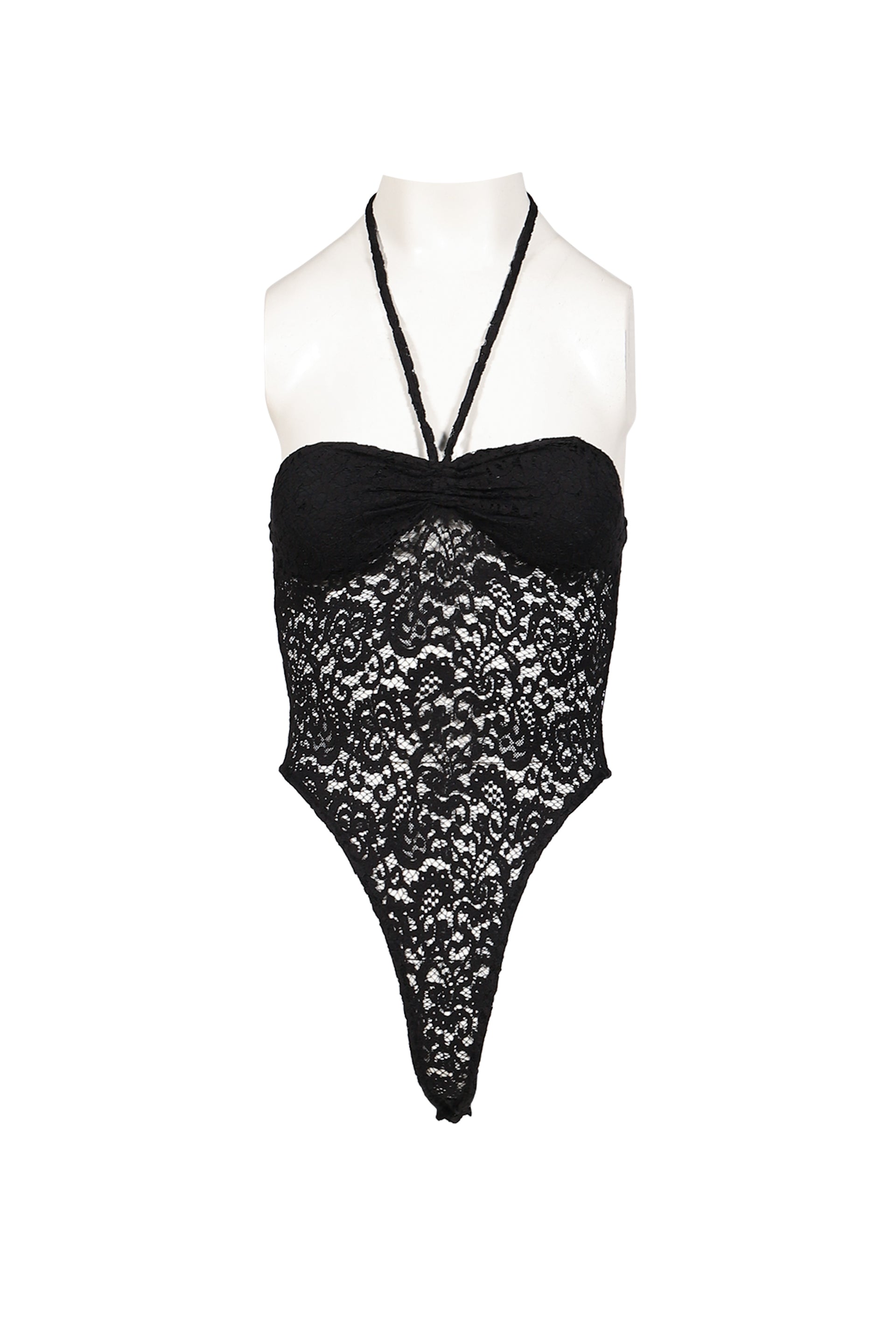 BLACK LACE HALTER NECK BODYSUIT / BLK