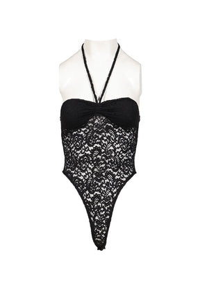 BLACK LACE HALTER NECK BODYSUIT / BLK