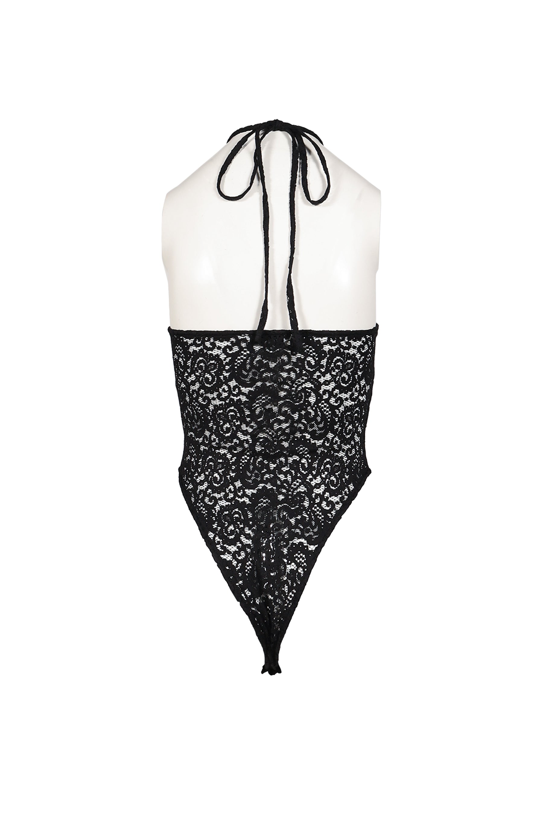 BLACK LACE HALTER NECK BODYSUIT / BLK