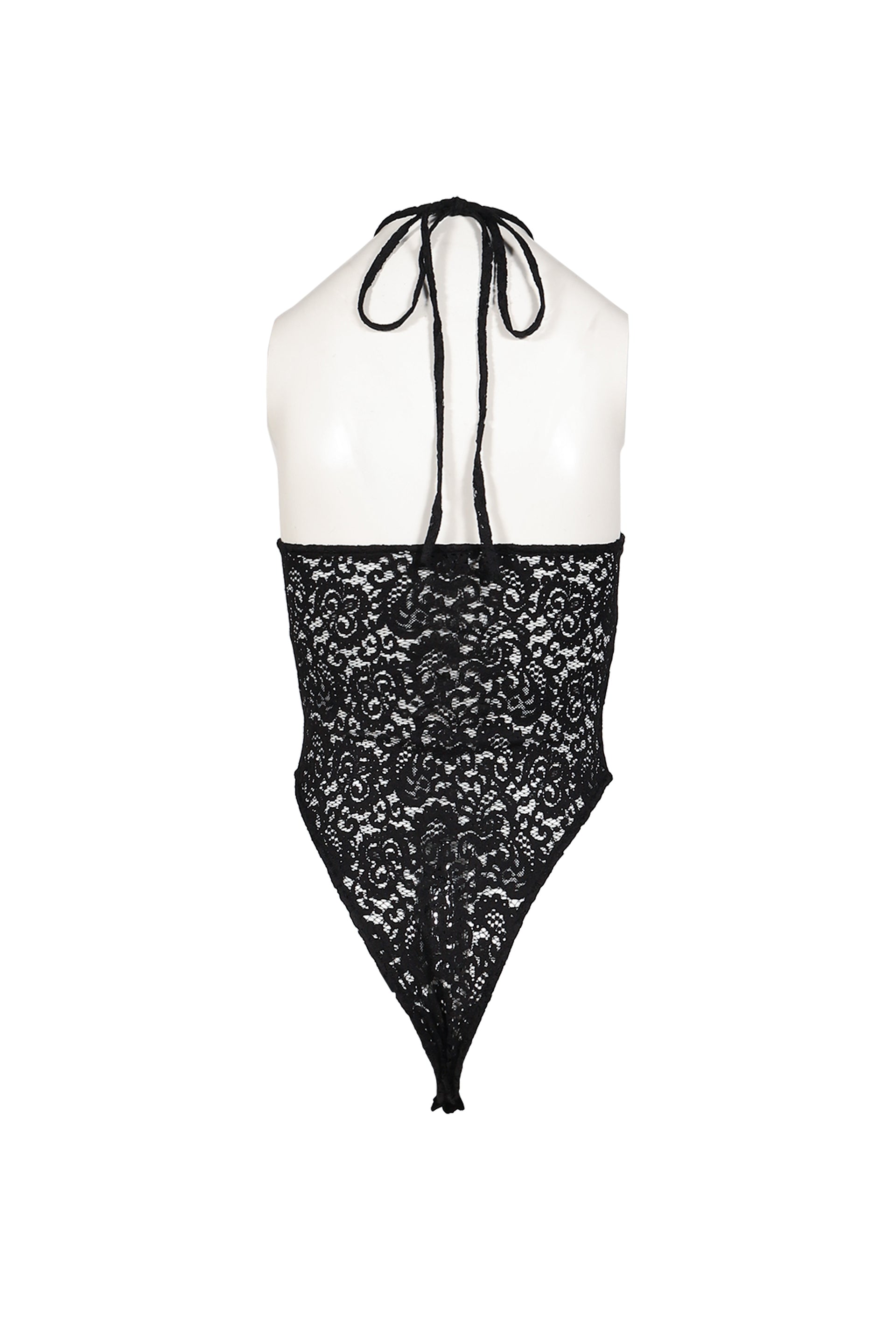 BLACK LACE HALTER NECK BODYSUIT / BLK