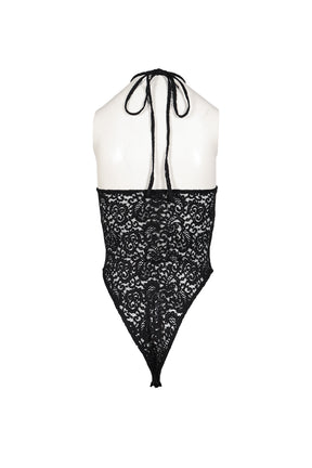 BLACK LACE HALTER NECK BODYSUIT / BLK