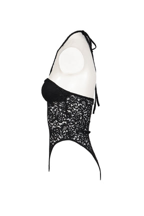 BLACK LACE HALTER NECK BODYSUIT / BLK