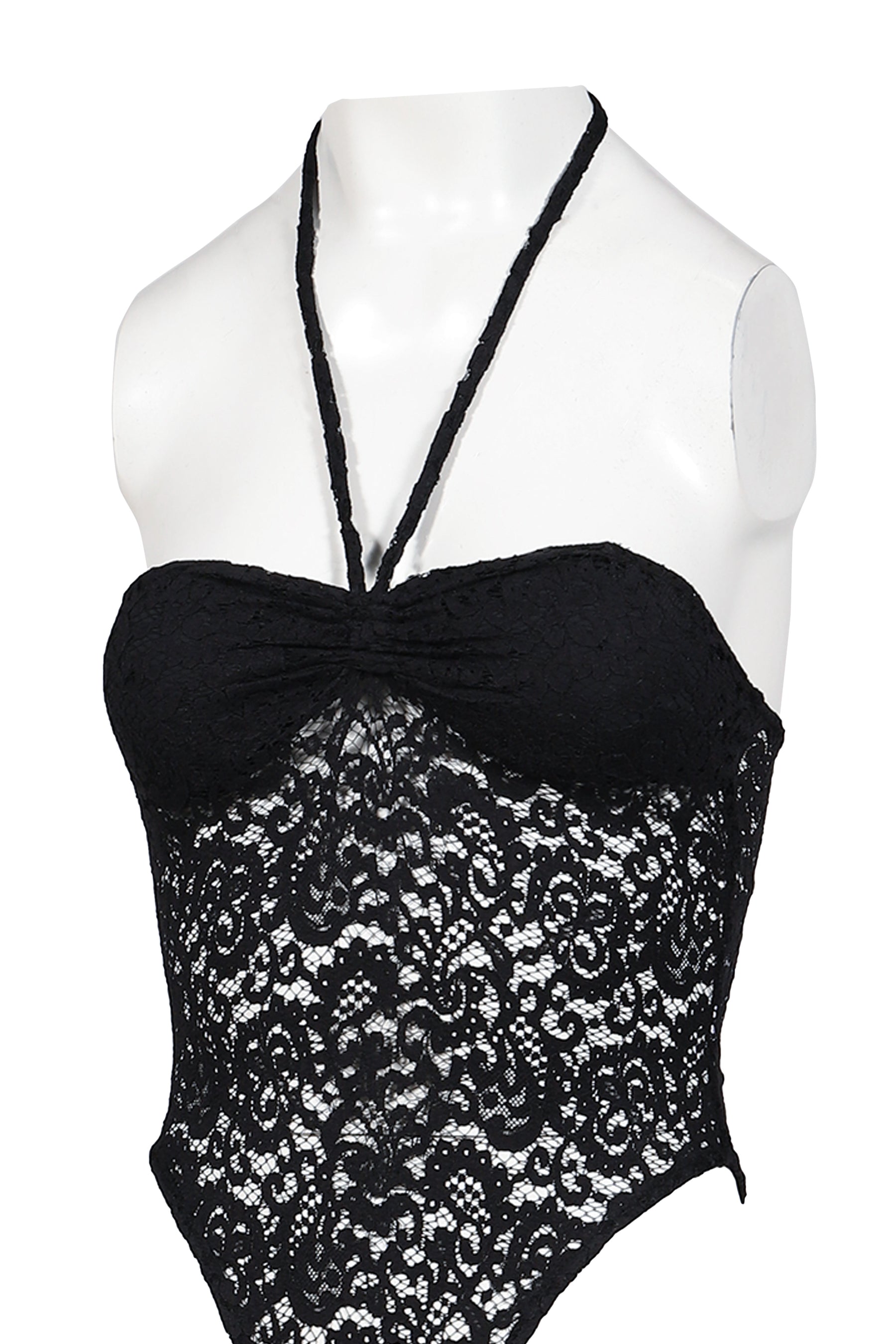 BLACK LACE HALTER NECK BODYSUIT / BLK