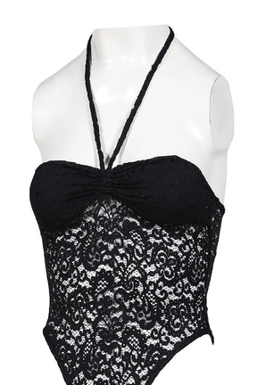 BLACK LACE HALTER NECK BODYSUIT / BLK