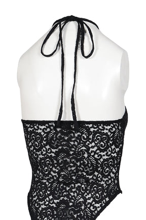 BLACK LACE HALTER NECK BODYSUIT / BLK