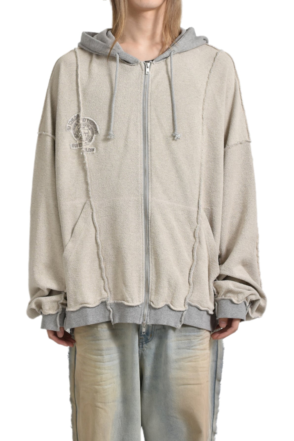 INSIDE OUT UNBALANCED ZIP HOODIE / MELANGE GRY