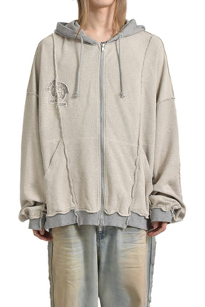 INSIDE OUT UNBALANCED ZIP HOODIE / MELANGE GRY