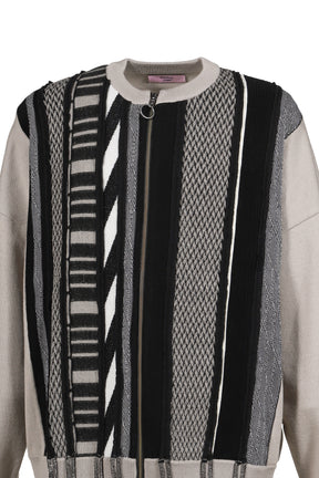 MULTI STRIPE ZIP UP CREW / BEI BLK 