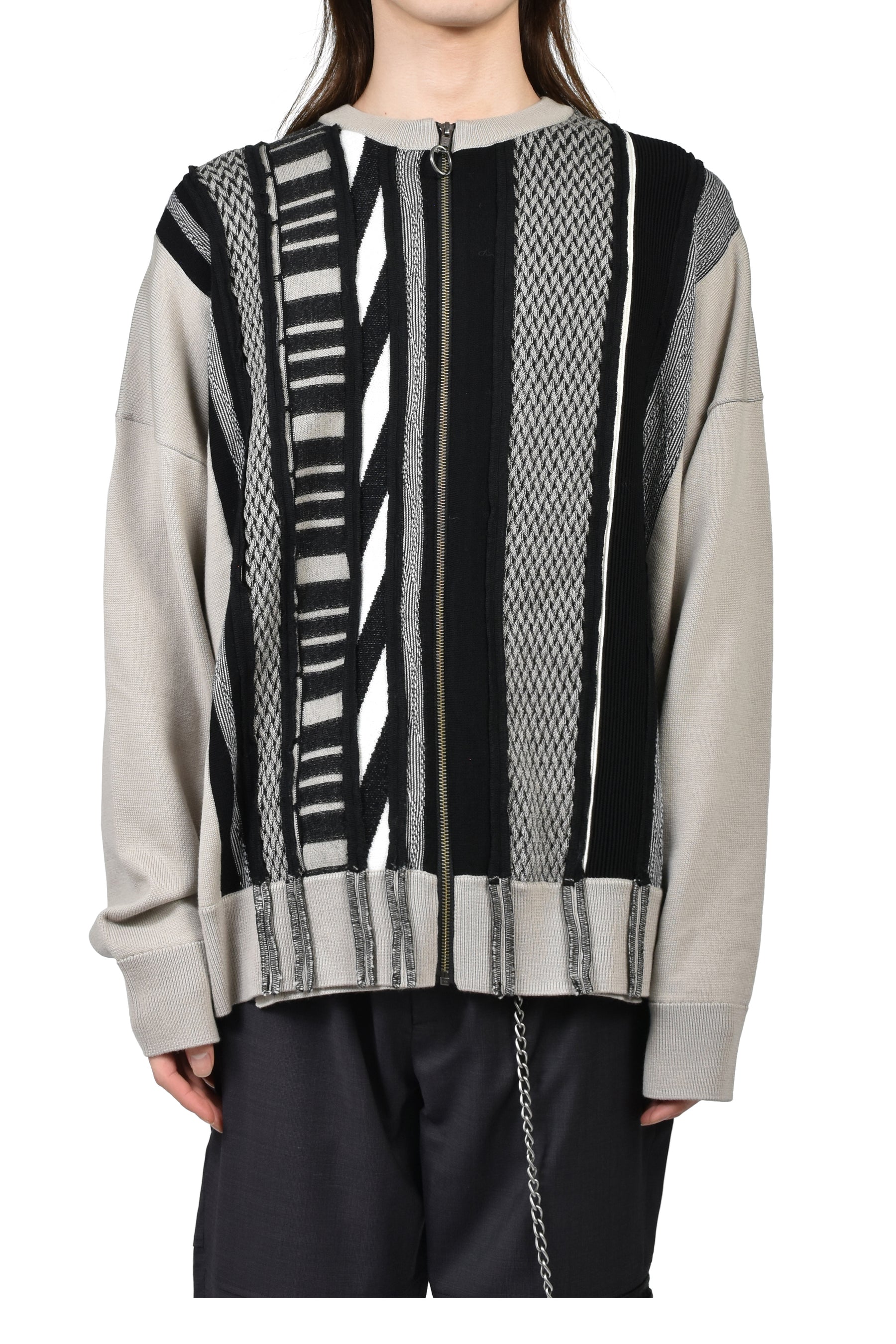 MULTI STRIPE ZIP UP CREW / BEI BLK 