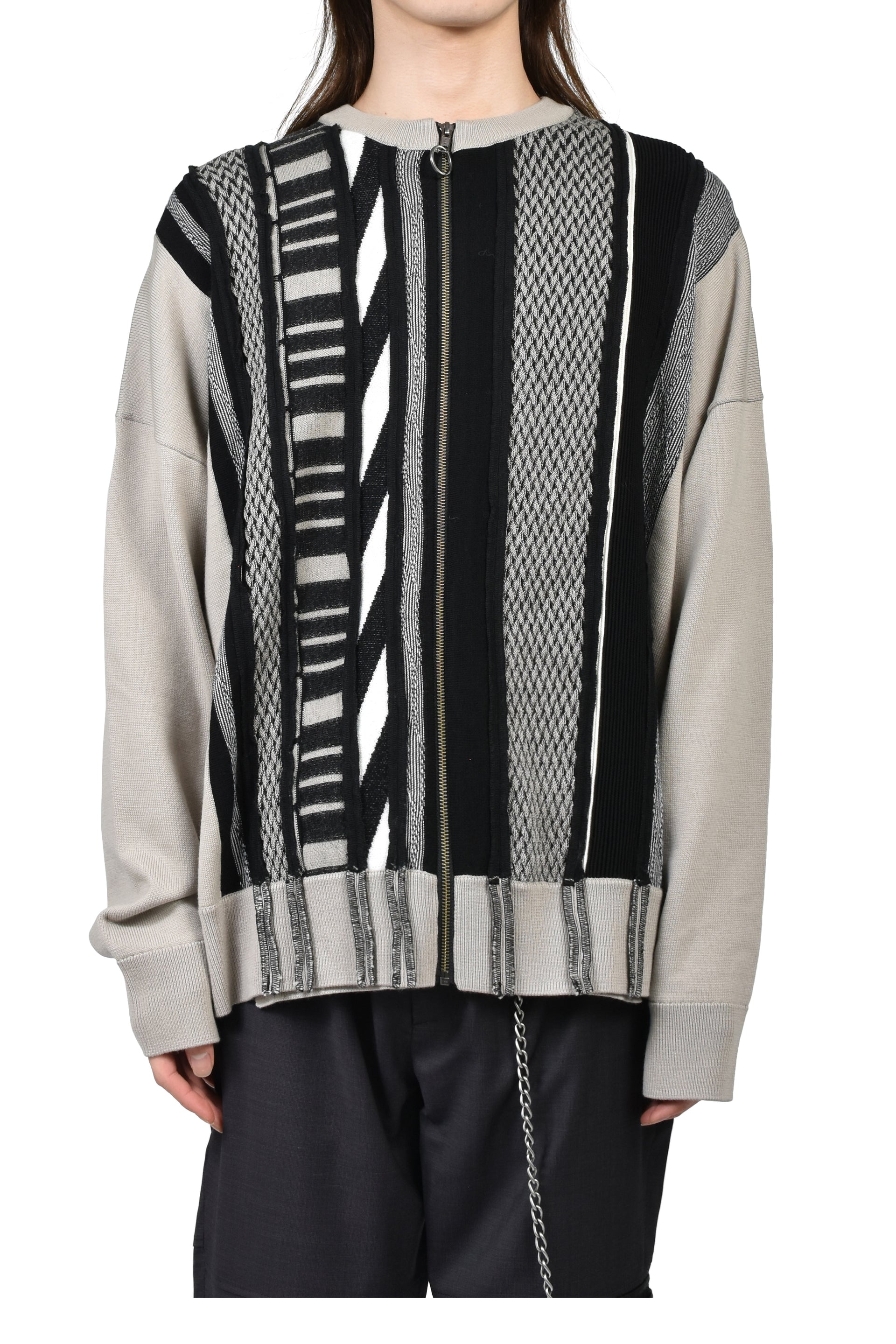 MULTI STRIPE ZIP UP CREW / BEI BLK