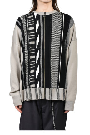MULTI STRIPE ZIP UP CREW / BEI BLK 