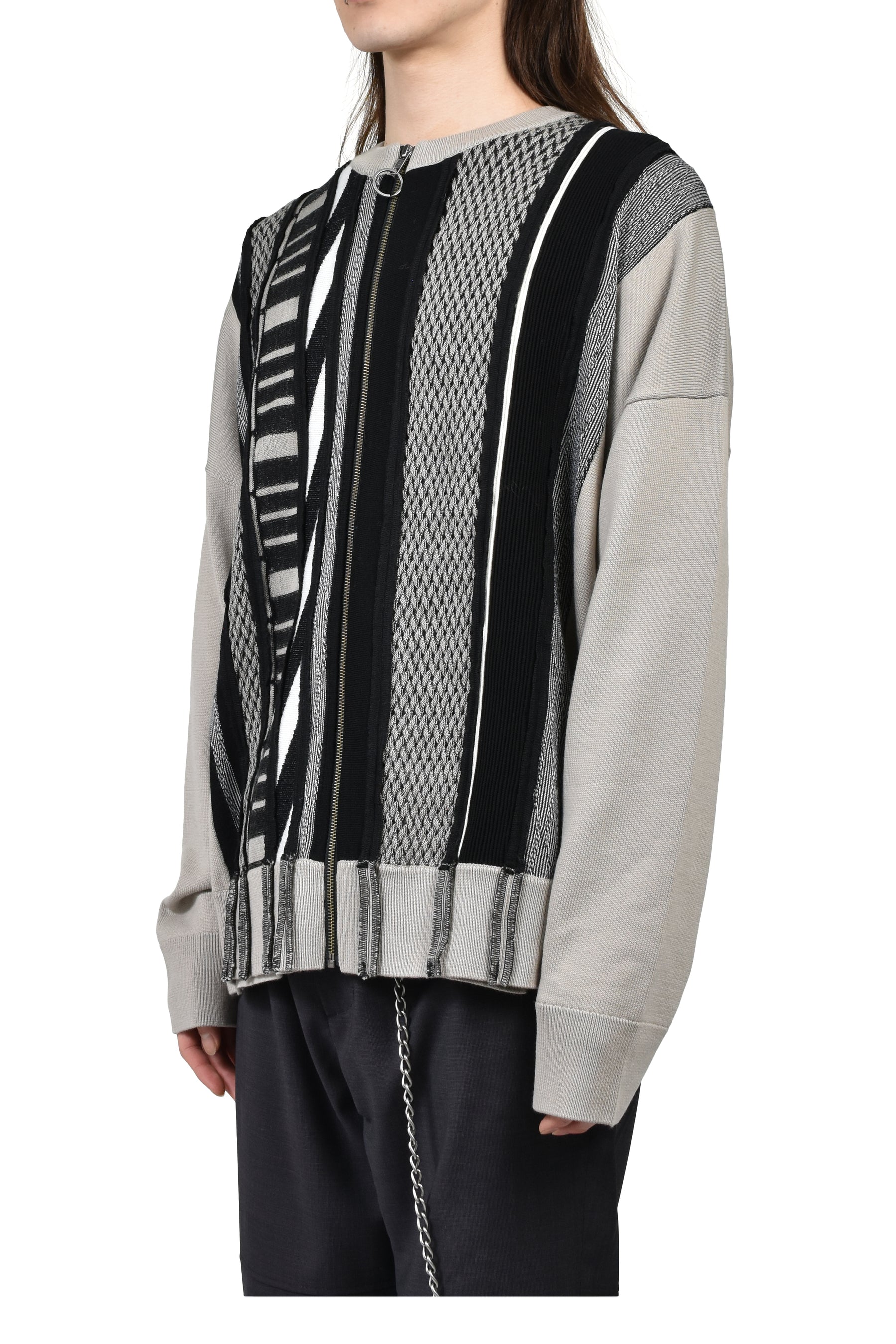 MULTI STRIPE ZIP UP CREW / BEI BLK 