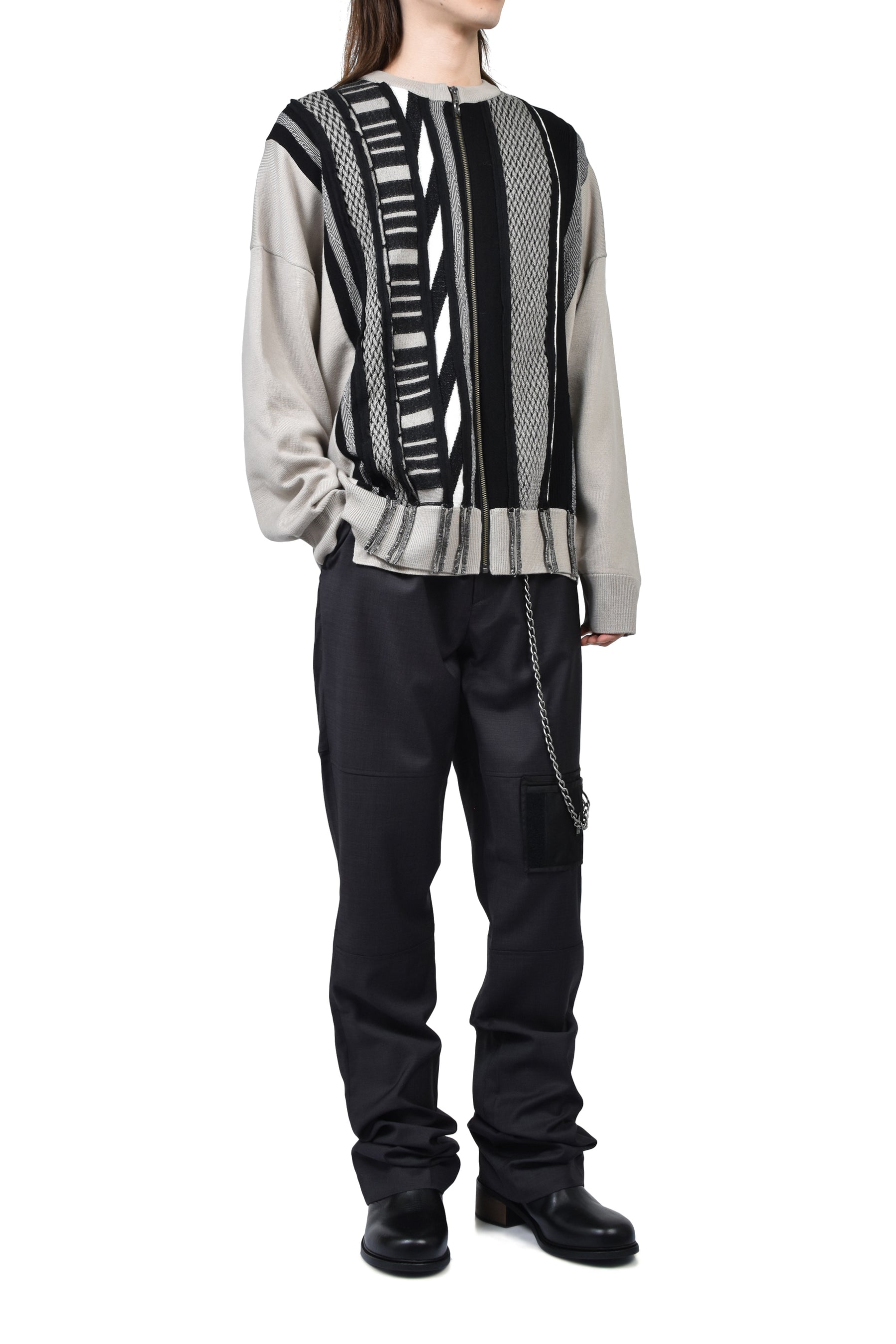 MULTI STRIPE ZIP UP CREW / BEI BLK 