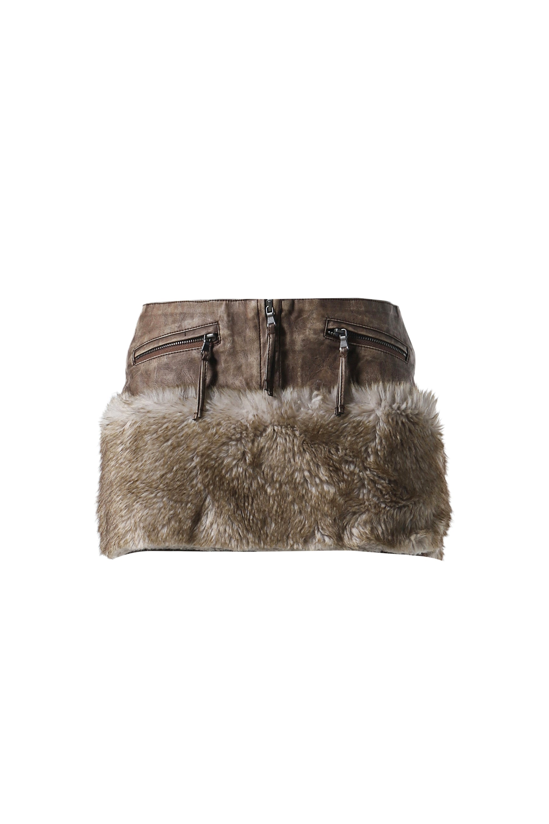 FAUX FUR TRIM PU SKIRT / BRW