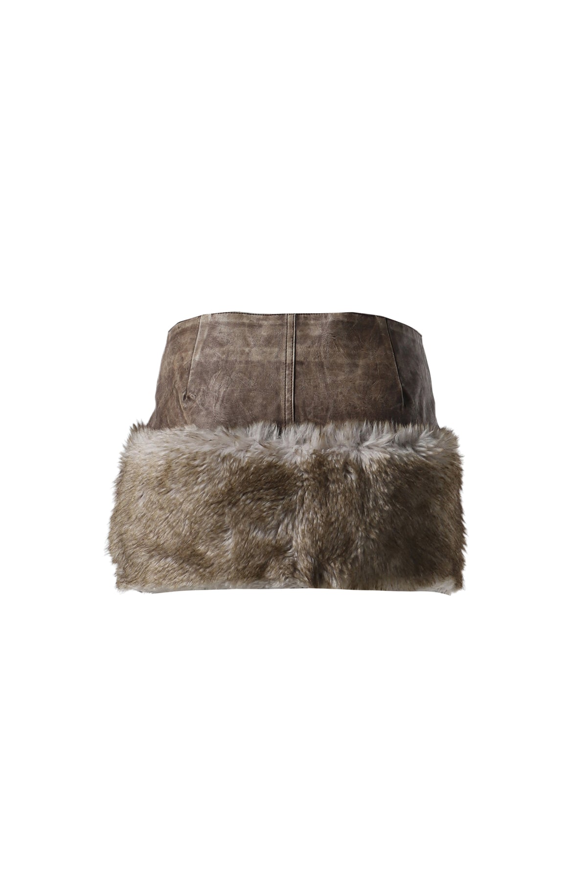 FAUX FUR TRIM PU SKIRT / BRW