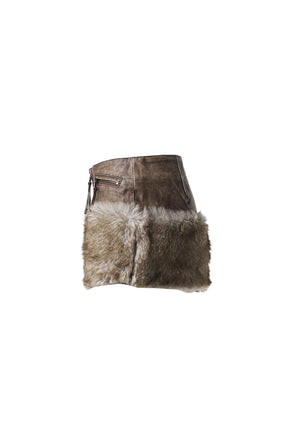 FAUX FUR TRIM PU SKIRT / BRW