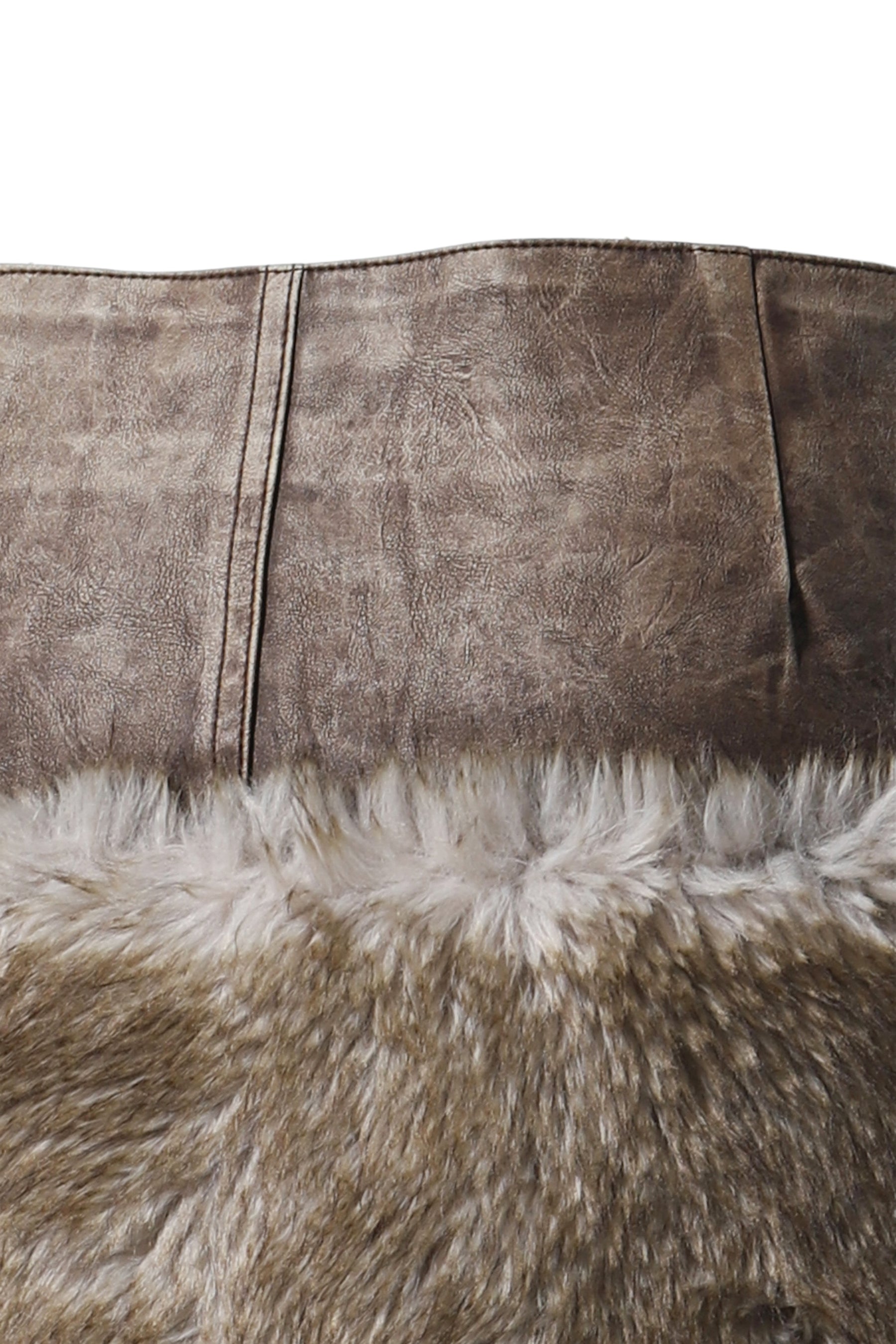 FAUX FUR TRIM PU SKIRT / BRW