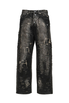 HARD-WASHED DAMAGED DENIM PANTS / BLK 