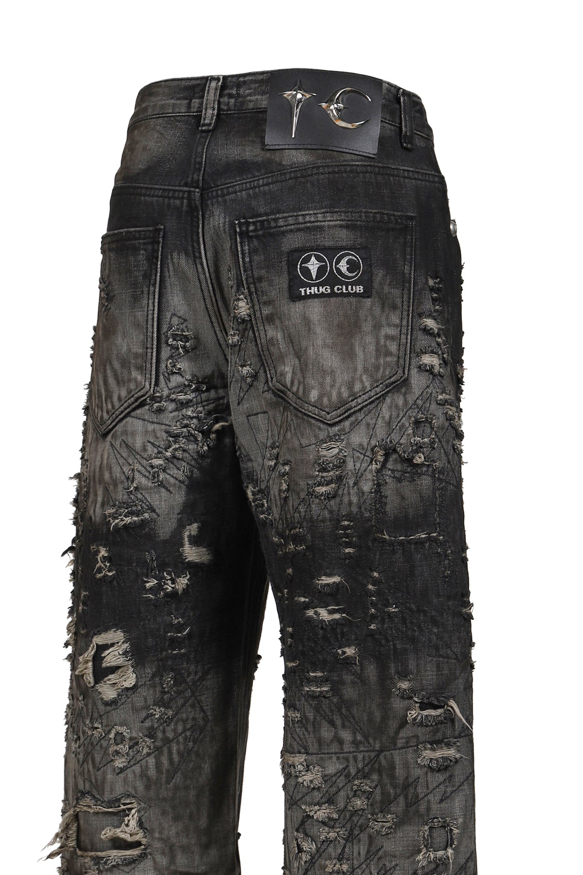 HARD-WASHED DAMAGED DENIM PANTS / BLK 