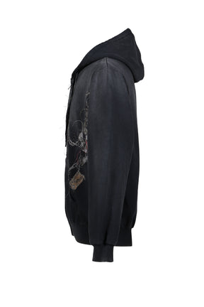 EMBROIDERED CHAIN ZIP-UP HOODIE / GRY