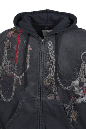 EMBROIDERED CHAIN ZIP-UP HOODIE / GRY