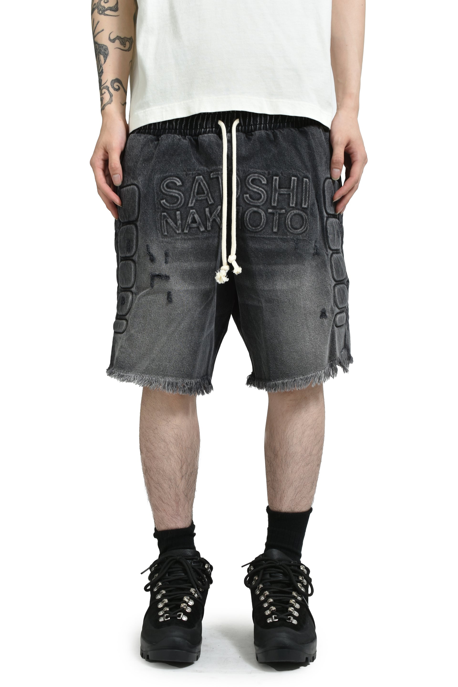 DENIM MOTO SHORT / BLK DENIM