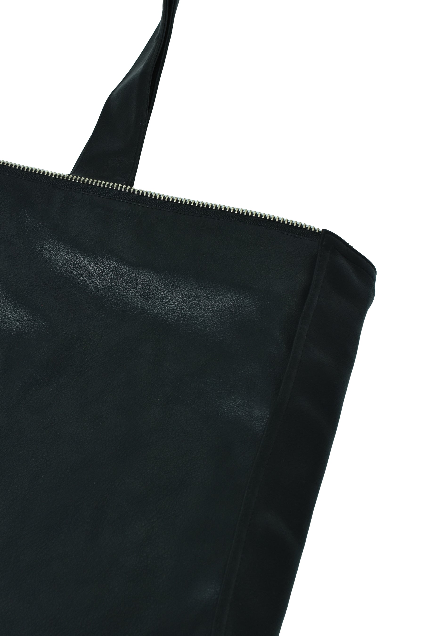 FAUX LEATHER COAT W/TOTE BAG / BLK 