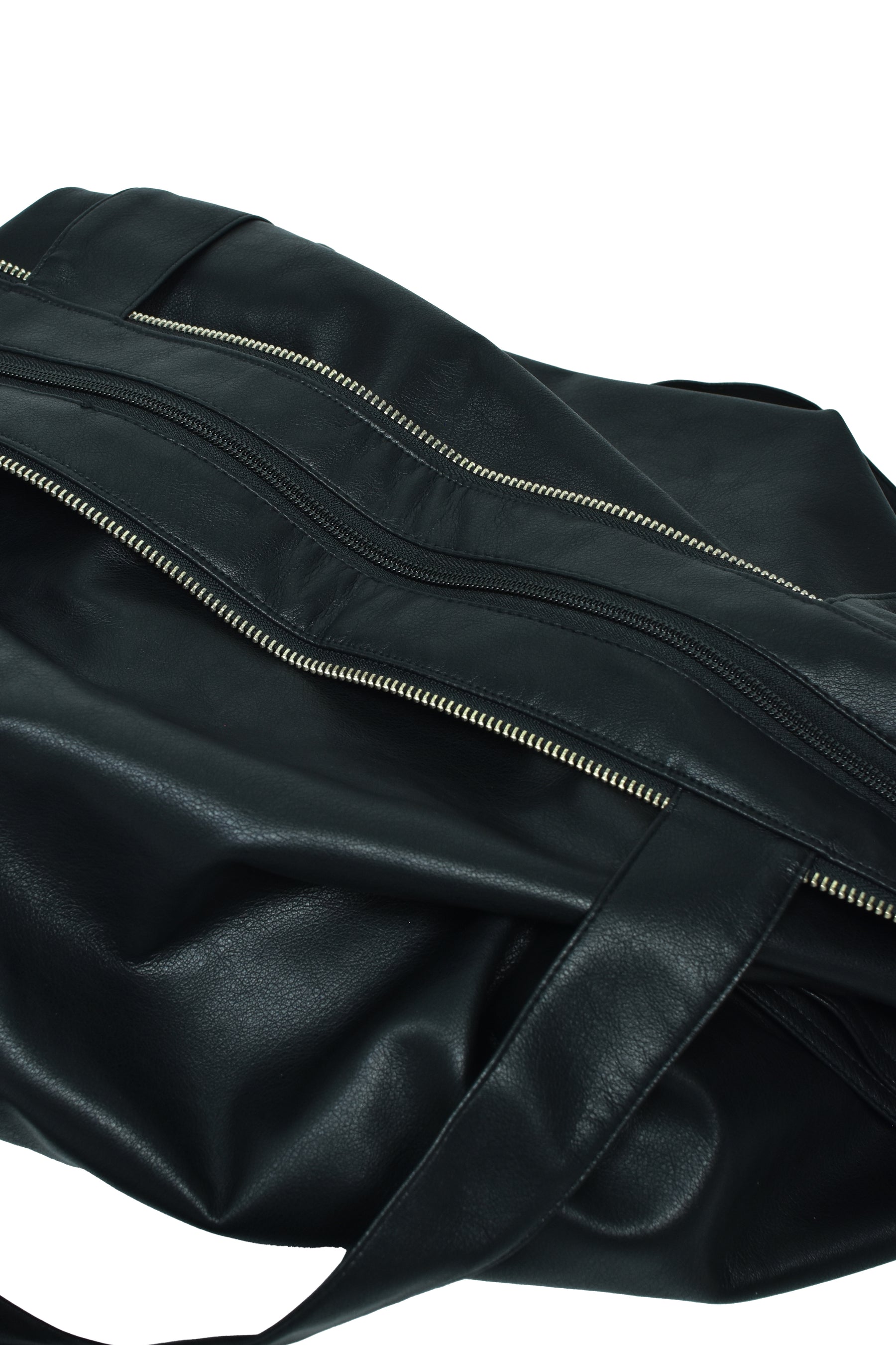 FAUX LEATHER COAT W/TOTE BAG / BLK 