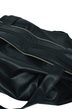 FAUX LEATHER COAT W/TOTE BAG / BLK 