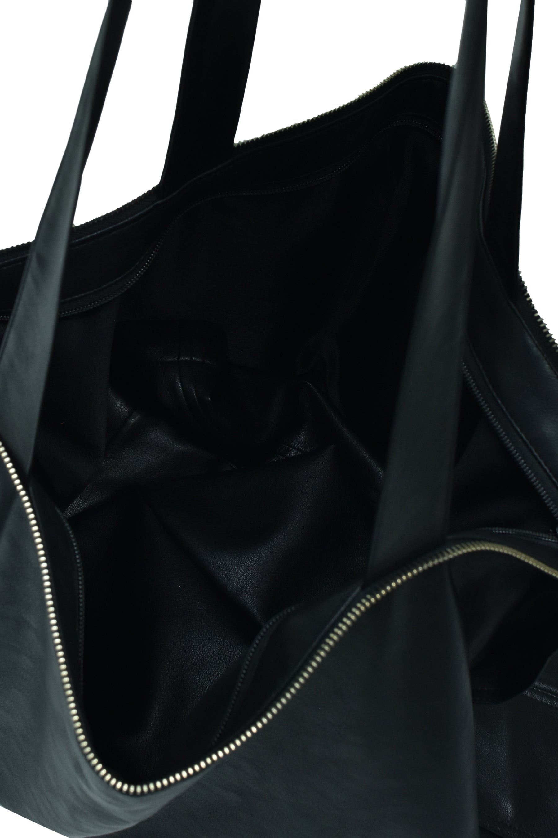 FAUX LEATHER COAT W/TOTE BAG / BLK 