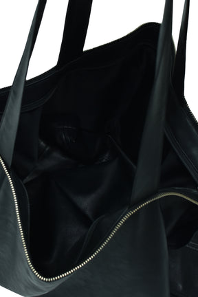 FAUX LEATHER COAT W/TOTE BAG / BLK 