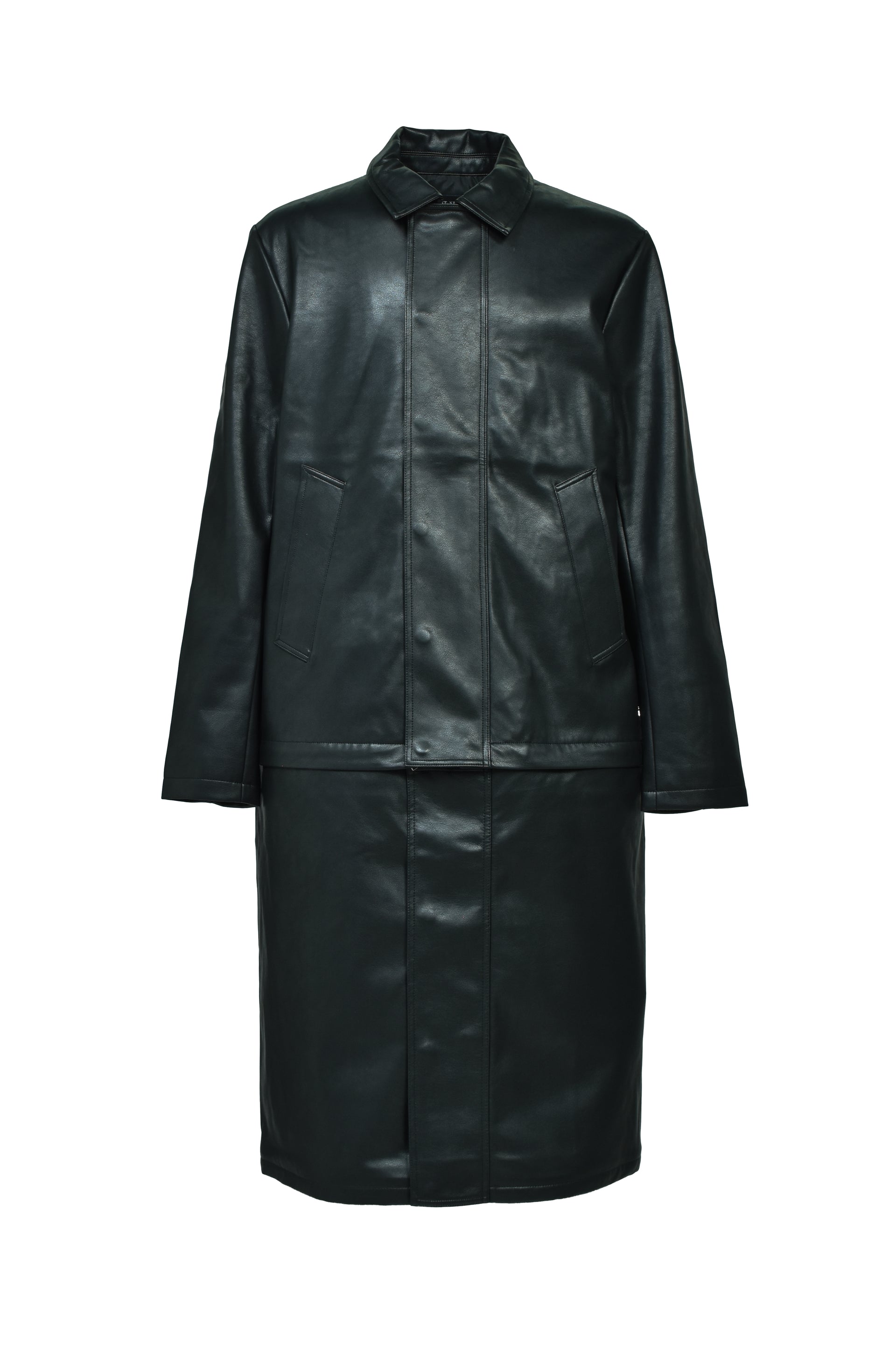 FAUX LEATHER COAT W/TOTE BAG / BLK