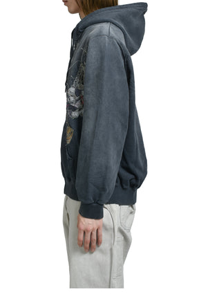 EMBROIDERED CHAIN ZIP-UP HOODIE / GRY