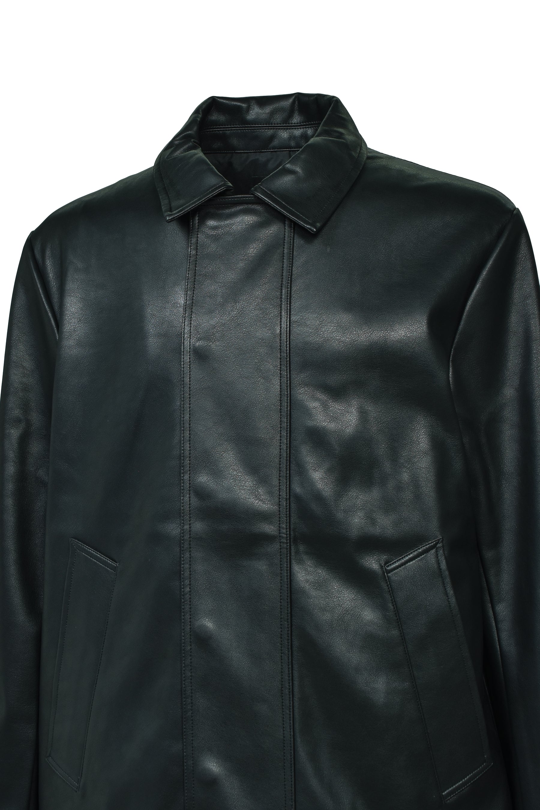 FAUX LEATHER COAT W/TOTE BAG / BLK 