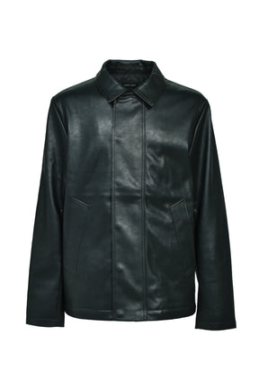 FAUX LEATHER COAT W/TOTE BAG / BLK 