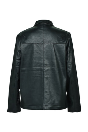 FAUX LEATHER COAT W/TOTE BAG / BLK 