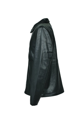 FAUX LEATHER COAT W/TOTE BAG / BLK 