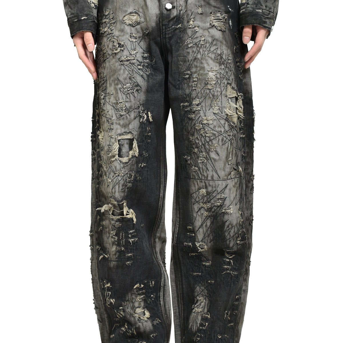 Thug Club サグクラブ FW25 HARD-WASHED DAMAGED DENIM PANTS / BLK