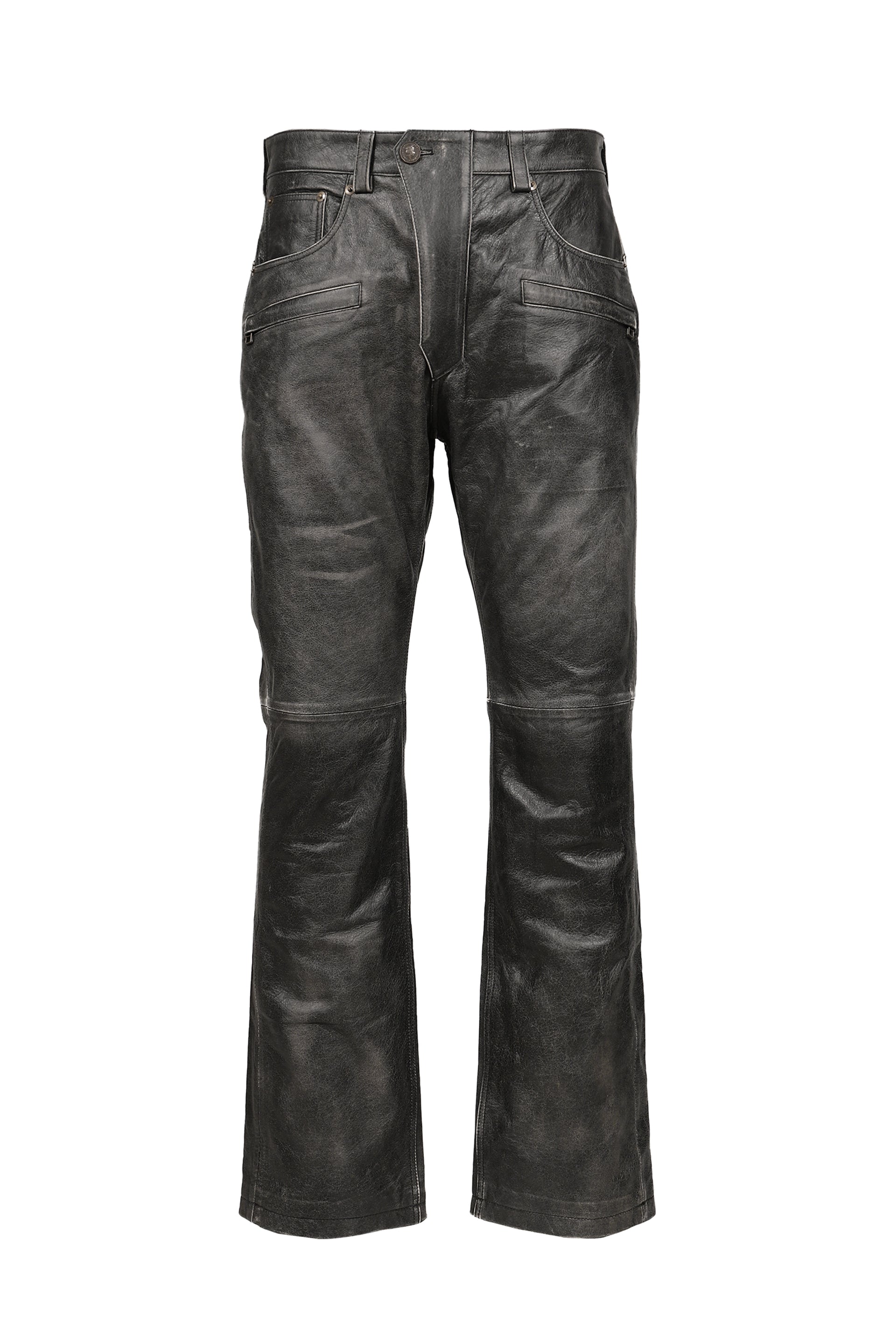 BIKER LEATHER PANTS / WASHED BLK