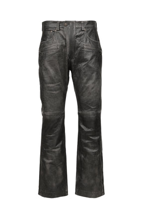 BIKER LEATHER PANTS / WASHED BLK